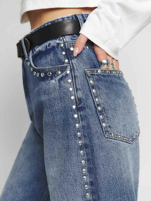 Cary High Rise Slouchy Wide Leg Short Jeans - Chesapeake Studded